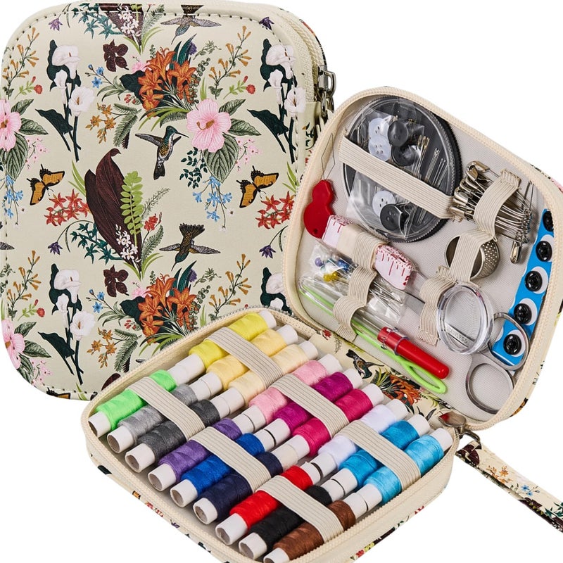 Bobode Arts Craft Printing Sewing Kit Butterflies Pattern Sewing Set Professional Travel Sewing Supplies with 18 Colors Sewing Thread, Basic Sewing Accessory for Emergency, Home - Image 1